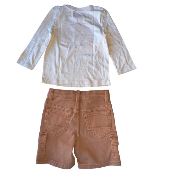 Cat & Jack Rainbow Long Sleeve Tee & Rust Cargo Shorts Toddler Girls 2T (2-pack) - Picture 2 of 5